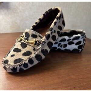 Joan And David Size 6.5 Leopard Animal Print Calf Hair Horse Bit Loafers Flats
